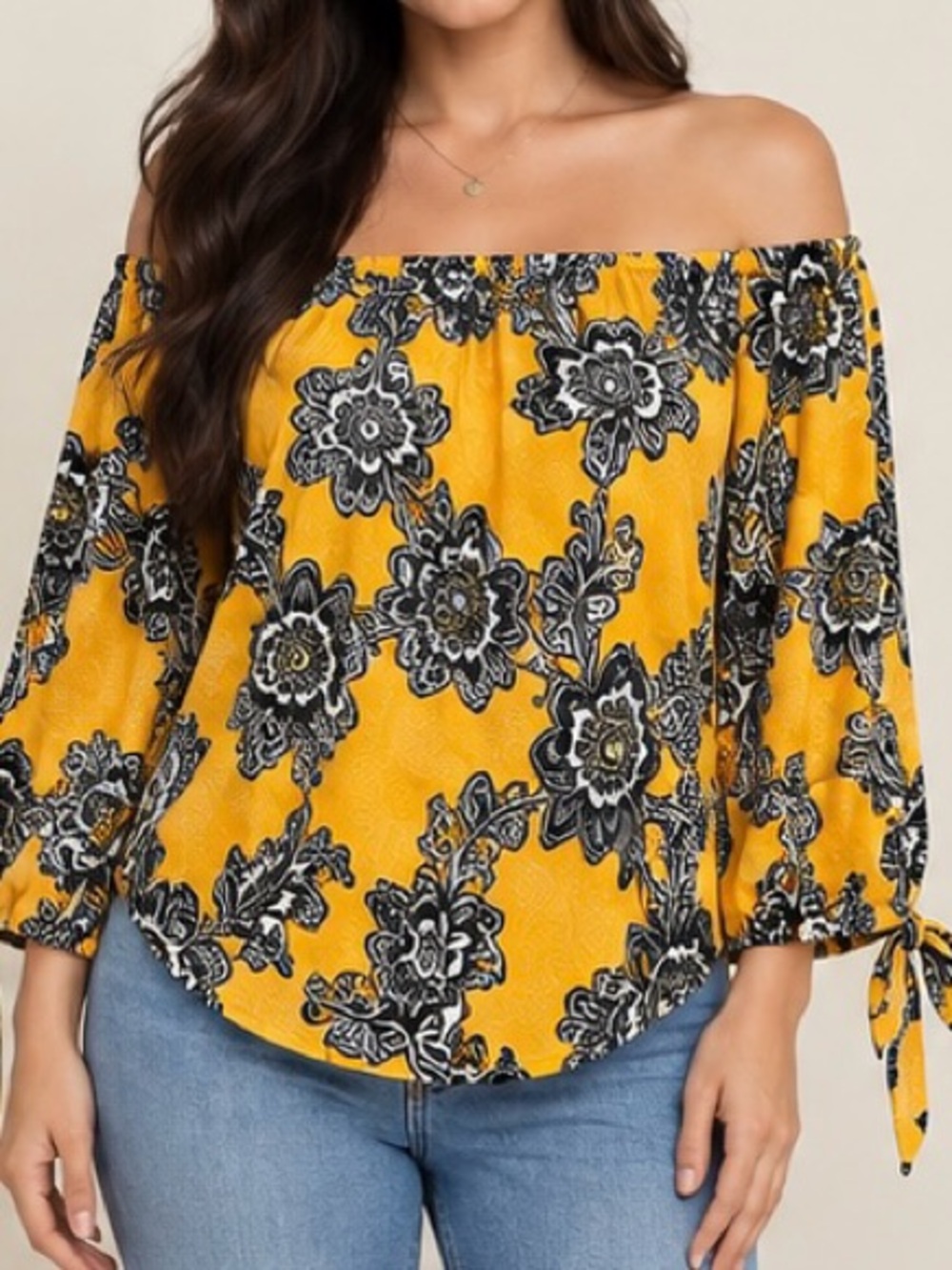 Express Yellow Off-Shoulder Floral Blouse